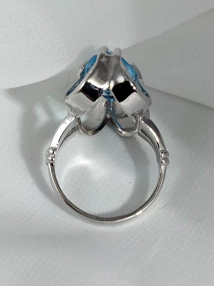 Vintage Sterling Silver Aquamarine Cocktail Ring – Size 8.5, Geometric Statement Piece