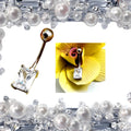 14G Faux Diamond Square Belly Ring – Dainty 1/4" Stone, 316L Surgical Steel