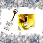 14G Faux Diamond Square Belly Ring – Dainty 1/4" Stone, 316L Surgical Steel
