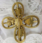 Vintage 1960s Signed Freirich Maltese Cross Brooch – Ruby Red Poured Glass & Rhinestones