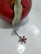 Pink Flower Belly Ring – 14G Rhinestone Navel Jewelry, Surgical Steel