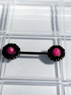 14G Faux Moonstone Nipple Rings – 316L Surgical Steel, Pink-Rouge Cabochon, Sold as Pair
