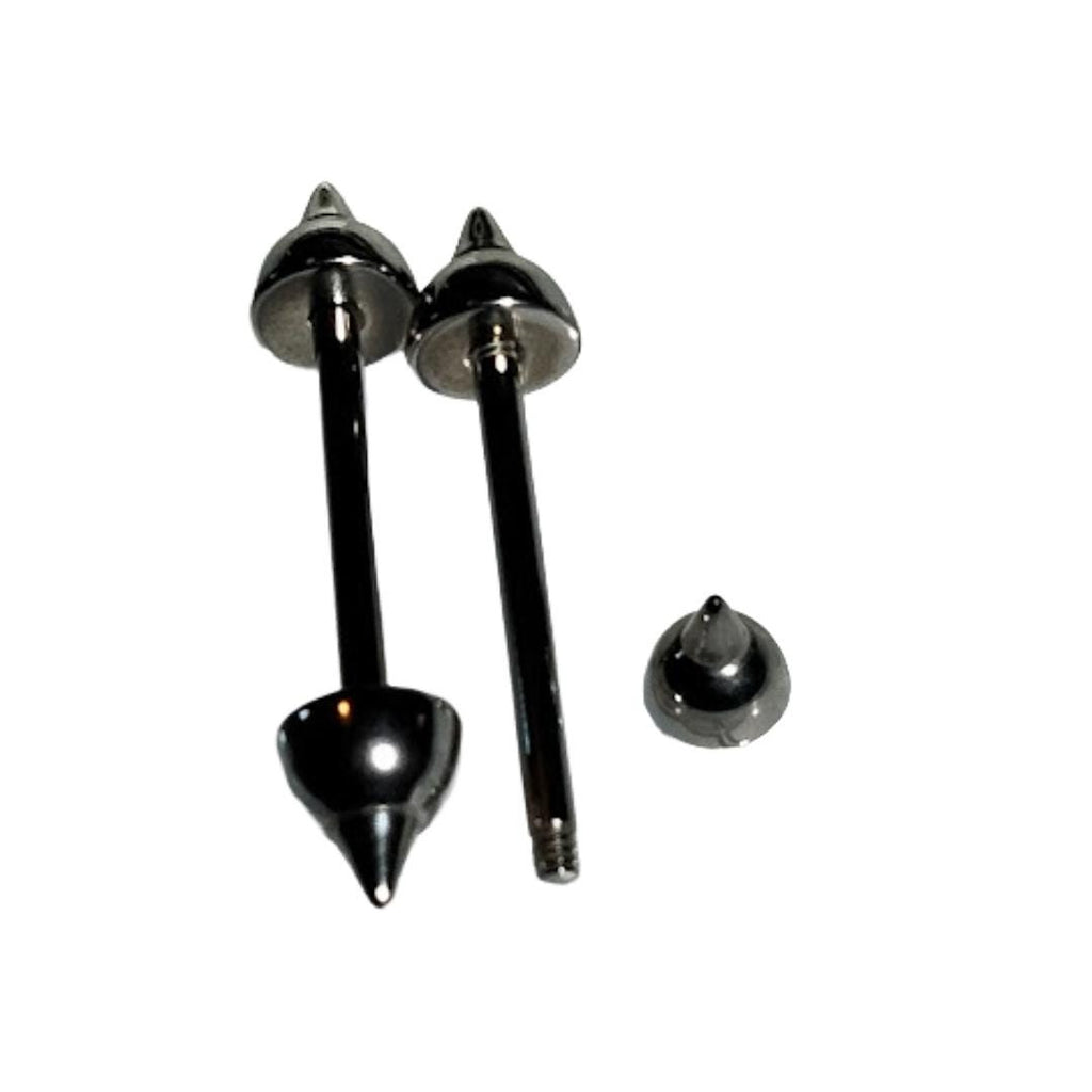 14G Titanium Spike Nipple Barbell – Gothic & Punk Cone Ends, Silver, 1-1/8"