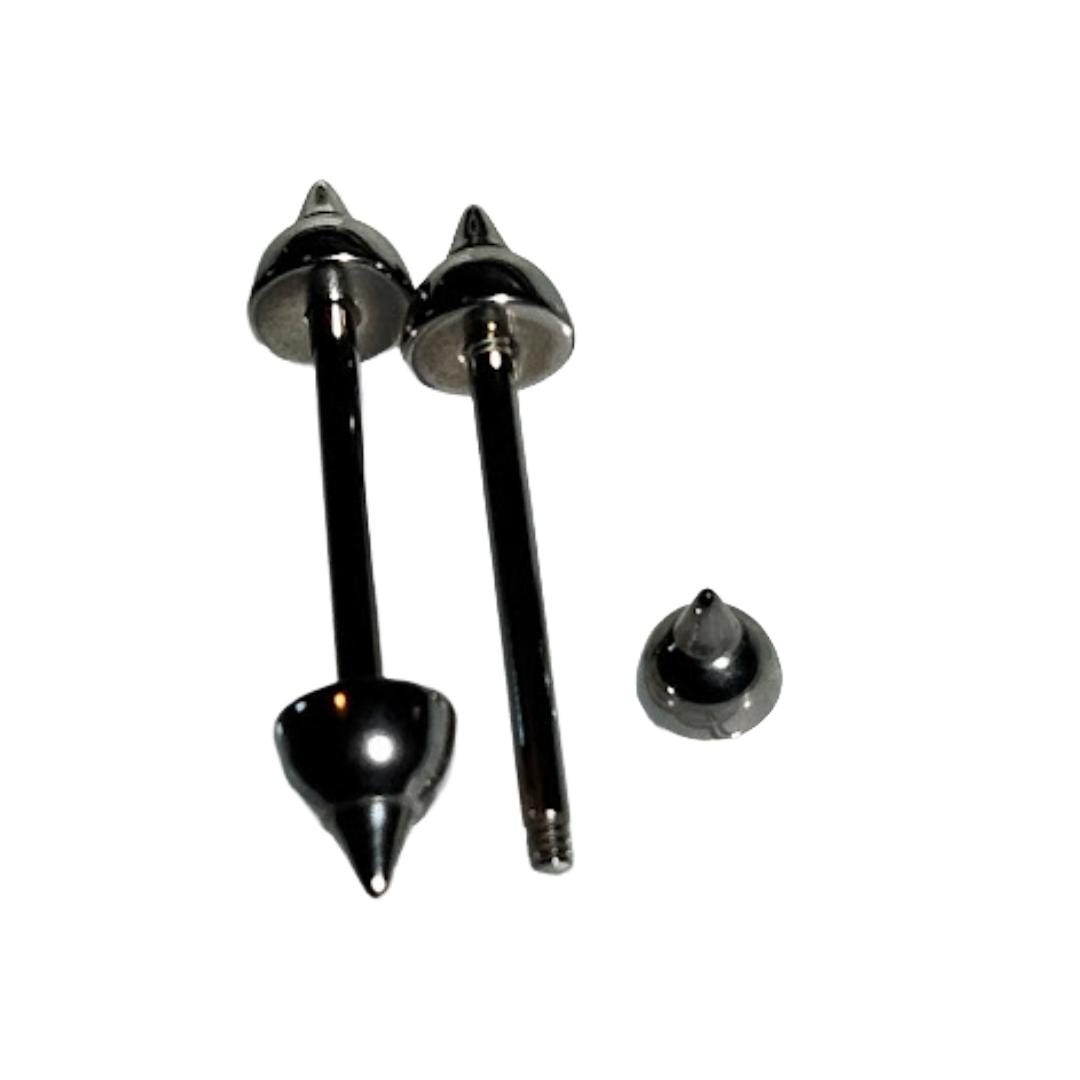 14G Titanium Spike Nipple Barbell – Gothic & Punk Cone Ends, Silver, 1-1/8"