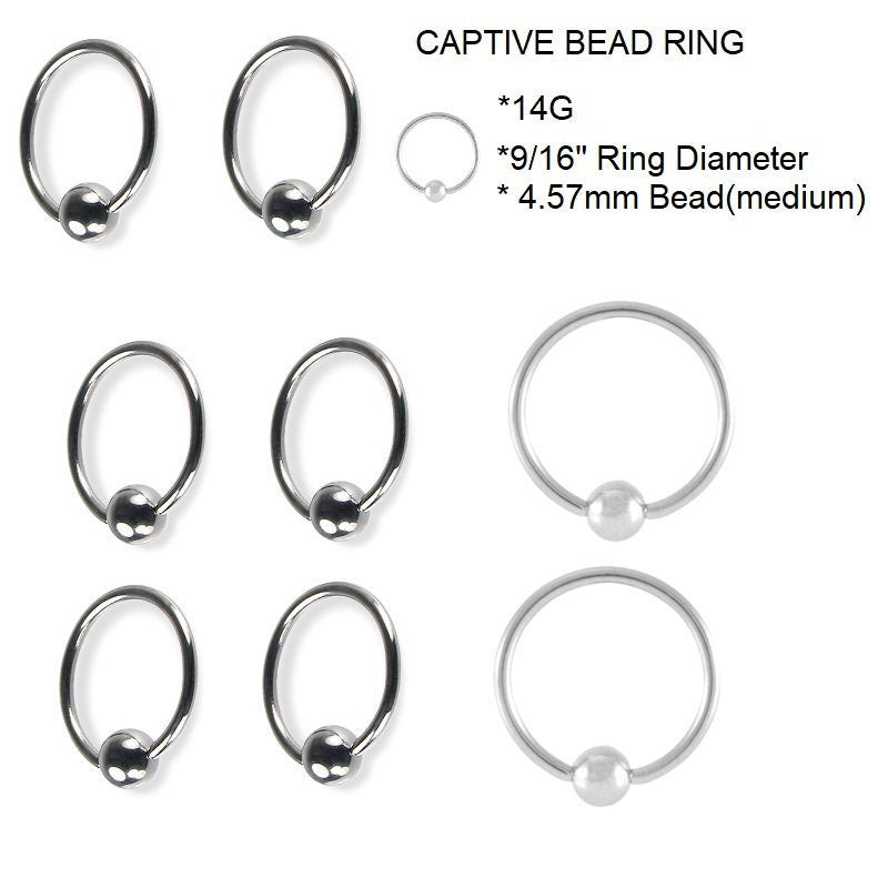 14G Captive Bead Ring 9/16" – 316L Surgical Steel, 5mm Bead, Set of 2