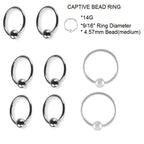 14G Captive Bead Ring 9/16" – 316L Surgical Steel, 5mm Bead, Set of 2