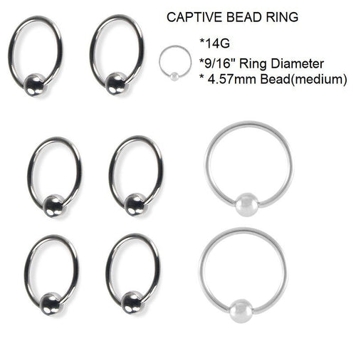14G Captive Bead Ring 9/16" – 316L Surgical Steel, 5mm Bead, Set of 2