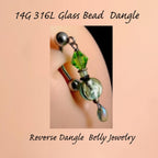 Green Glass Bead Dangle Belly Ring – 14G Surgical Steel