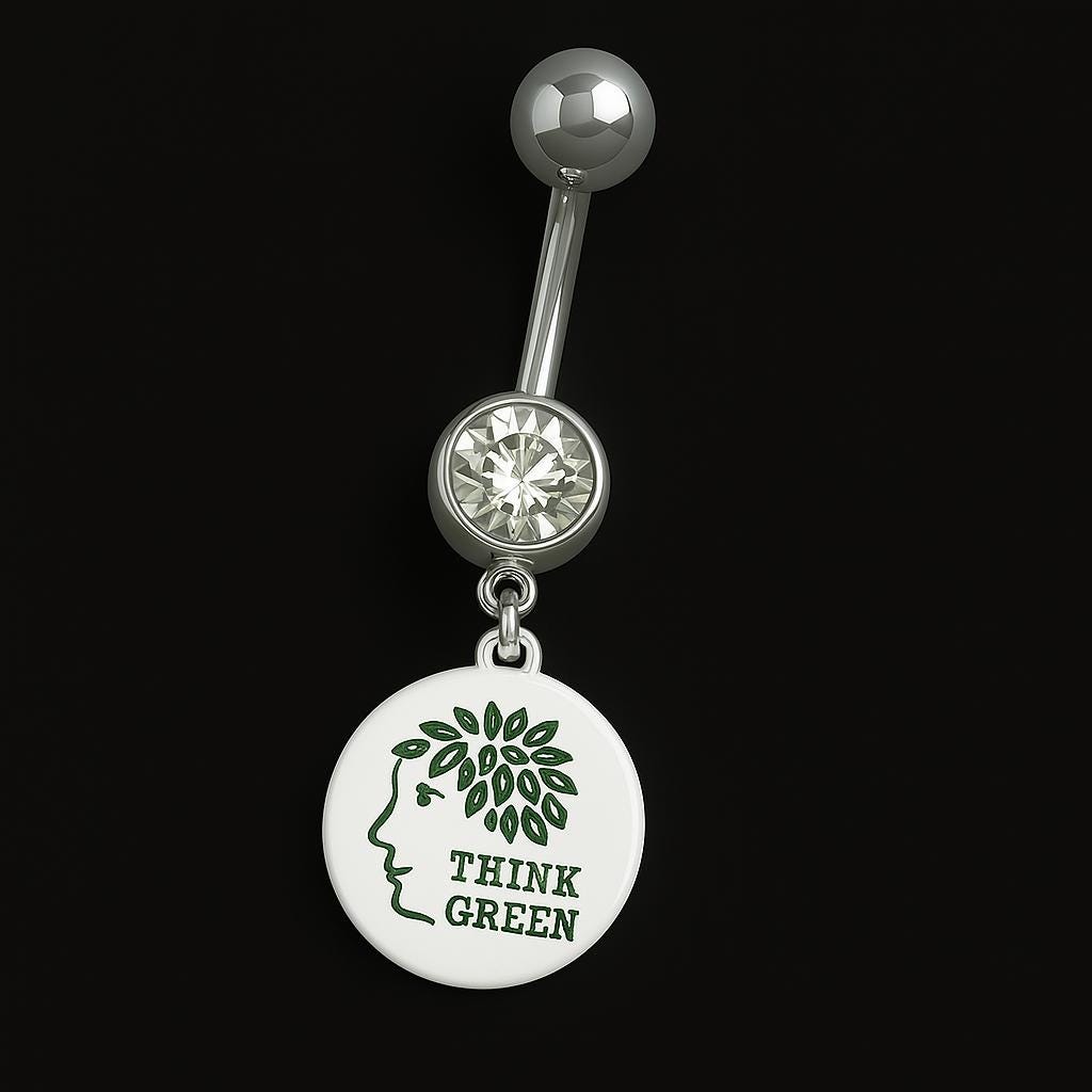 Think Green Belly Ring – 14G Diamond-Like Stone & Enamel Charm