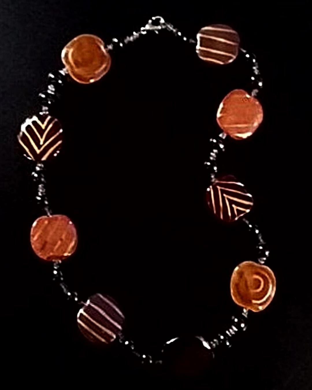 Vintage Lampwork Glass Bead Choker – Fall Colors with Gold Accents, 18"