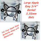 14G Butterfly Wing Nipple Shield – 316L Surgical Steel, Clear Rhinestones, Sold as Pair