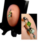 Green Glass Bead Dangle Belly Ring – 14G Surgical Steel