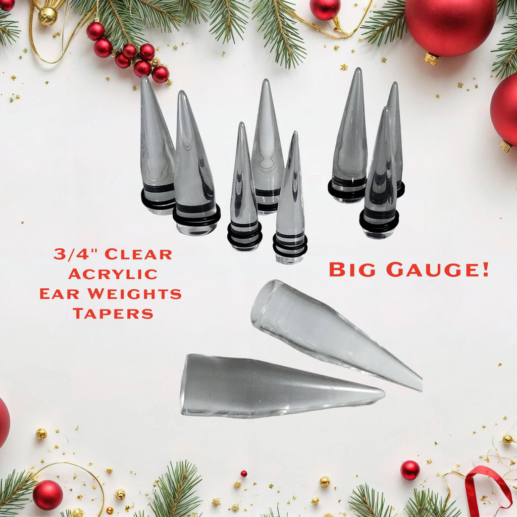 3/4" Clear Acrylic Ear Stretching Taper – Big Gauge, 2-5/8" Long, O-Rings Included