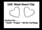 16G Heart Clip Earring – Stainless Steel, Daith, Tragus & Cartilage