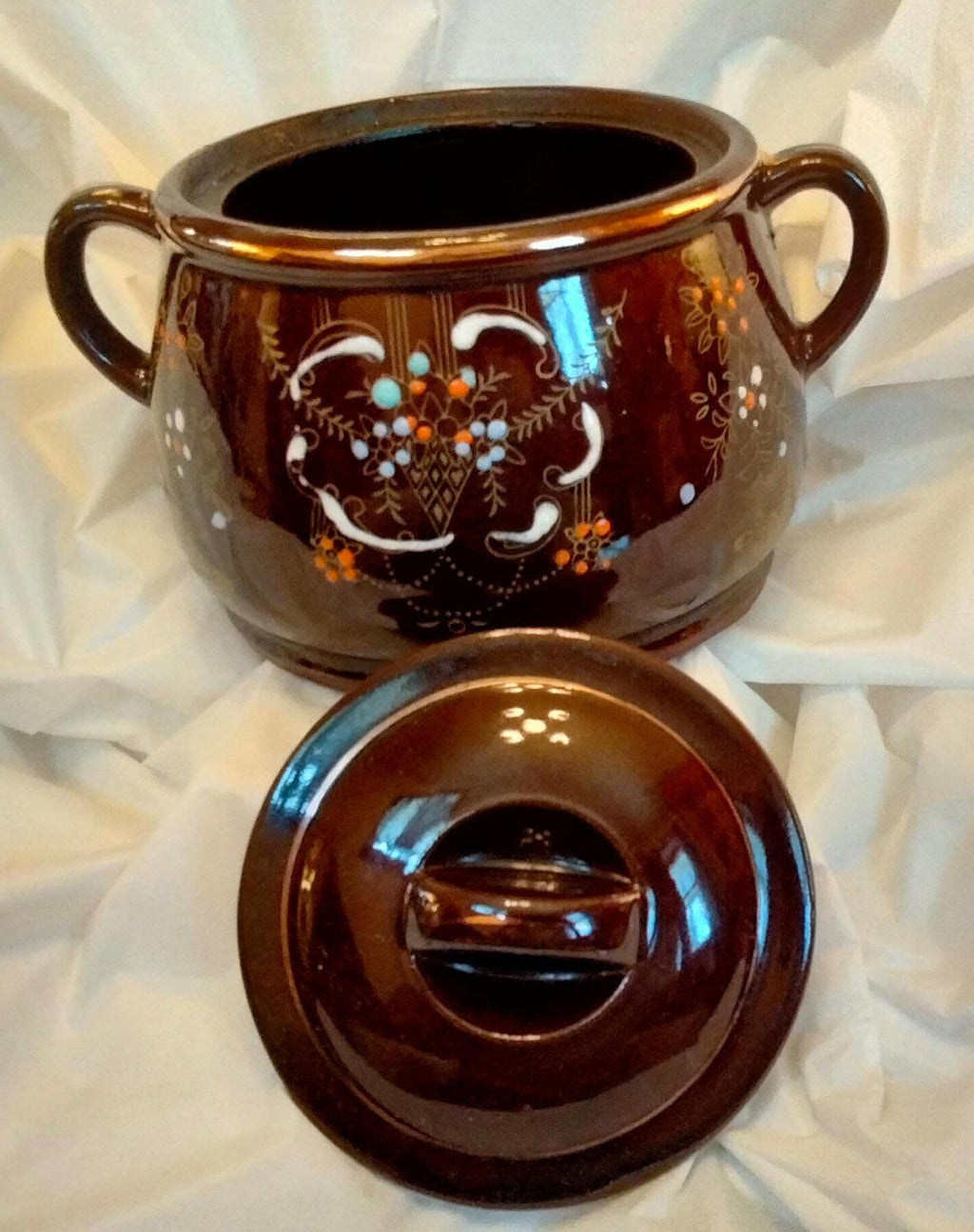 Antique Japanese Moriage Redware Bean & Rice Crock Set – 3-Piece with Gold Trim, Made in Japan
