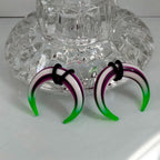 00G UV Reactive Buffalo Pincher Ear Stretcher – White with Purple & Green Stripes, Sold as Pair