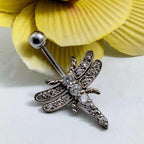 Butterfly Belly Ring, 14G Surgical Steel, Diamond-Cut Stones