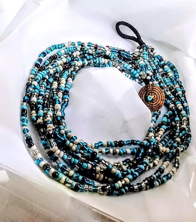 Vintage Nine-Strand Glass Bead Choker – Turquoise, Blue, Silver & More