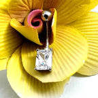 14G Faux Diamond Square Belly Ring – Dainty 1/4" Stone, 316L Surgical Steel
