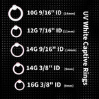White Bioplast Captive Bead Rings – UV-Safe Retainer CBR | 10G, 12G, 14G, 16G