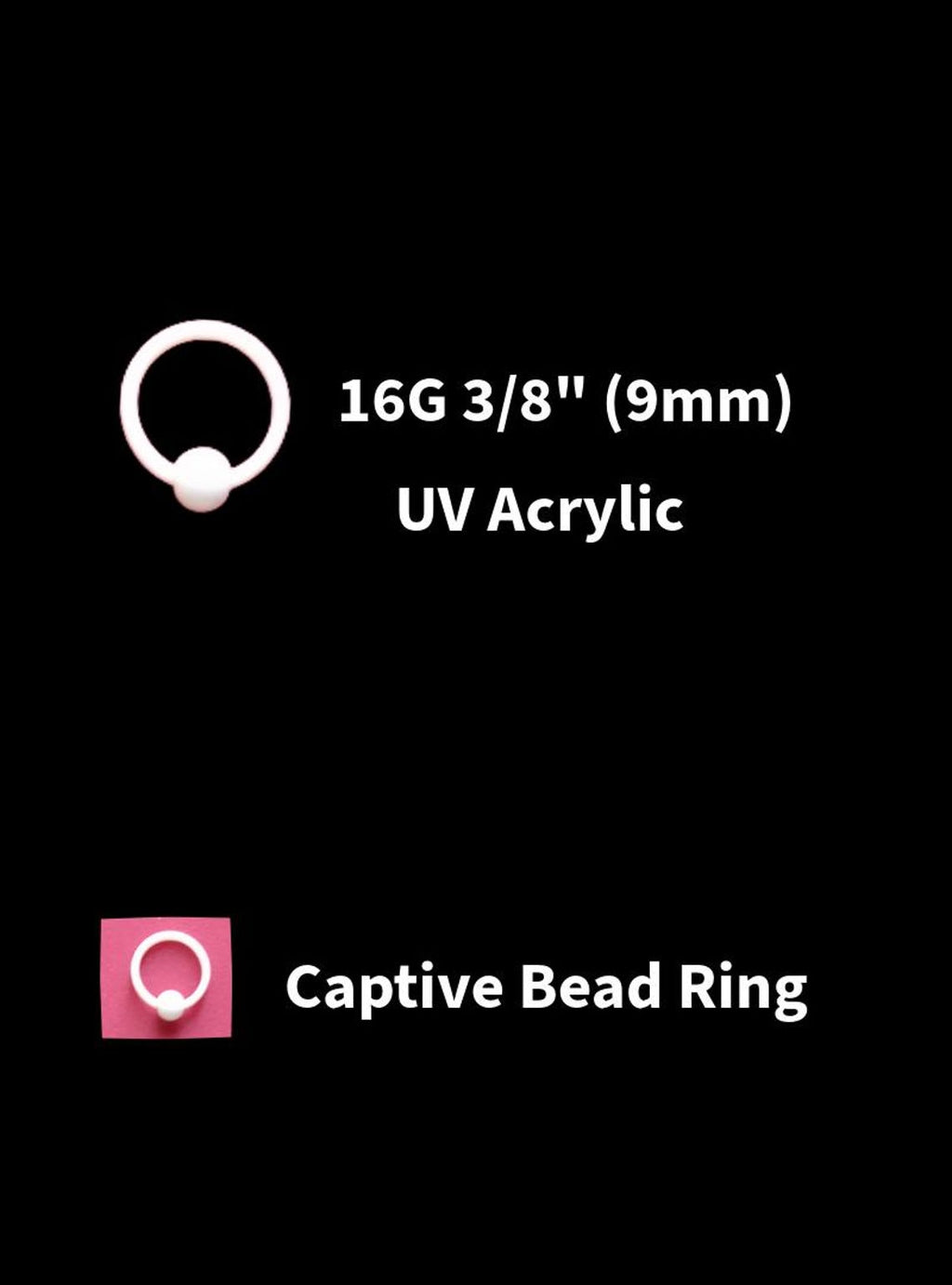 White Bioplast Captive Bead Rings – UV-Safe Retainer CBR | 10G, 12G, 14G, 16G