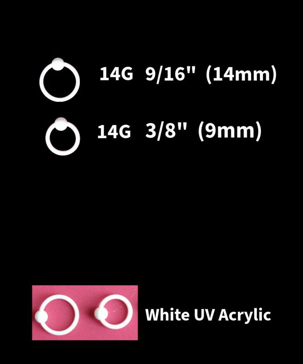 White Bioplast Captive Bead Rings – UV-Safe Retainer CBR | 10G, 12G, 14G, 16G