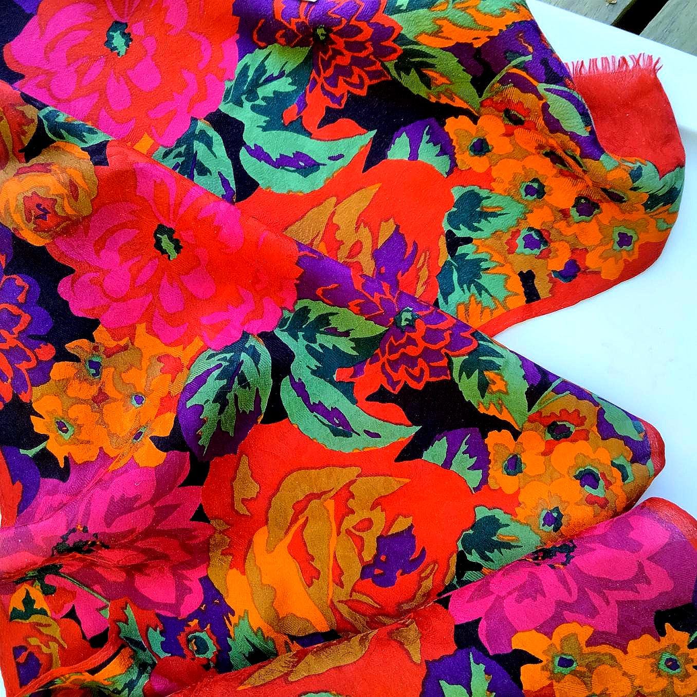 Adrienne Vittadini Vintage Silk Scarf | Japanese Floral Print | 50"×11"