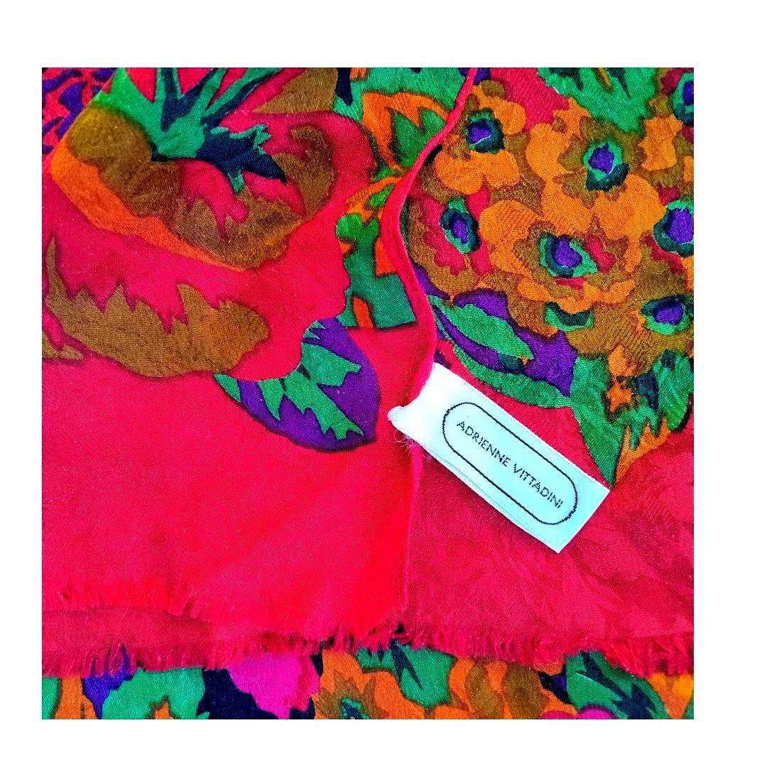 Adrienne Vittadini Vintage Silk Scarf | Japanese Floral Print | 50"×11"