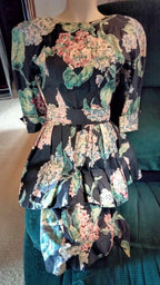 Karen Alexander Vintage Wiggle Dress | 1980s Peplum Floral | Size 4 Petite