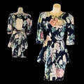 Karen Alexander Vintage Wiggle Dress | 1980s Peplum Floral | Size 4 Petite